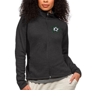 Women's Antigua Heather Black Dallas Stars Primary Logo Course Full-Zip Jacket