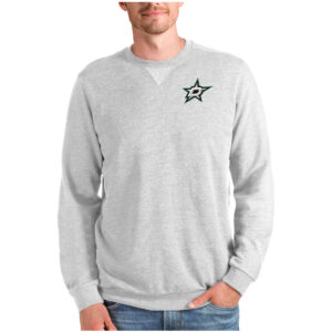 Men's Antigua Heathered Gray Dallas Stars Reward Crewneck Pullover Sweatshirt