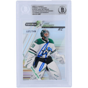 Jake Oettinger Dallas Stars Autographed 2020-21 Upper Deck Synergy FX Rookies #FXR-JO #127/749 Beckett Fanatics Witnessed Authenticated Rookie Card